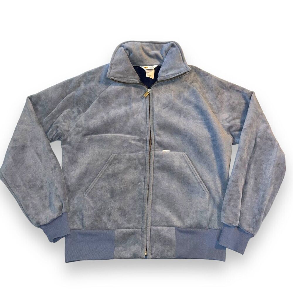 Vintage Carhartt Womens Full Zip Jacket Velour Metallic Blue Mid Weight Medium
